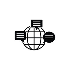 Poster - Message Icon. Mobile phone  chat sign, line style global earth conection