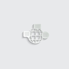 Poster - Message Icon. Mobile phone  chat sign, line style global earth conection