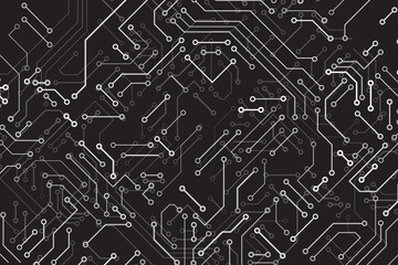 Poster - Computer circuit board texture. Technology pattern. Abstract illustration of silicon chip. Digital tech background in black and white colors.