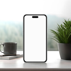 Poster - High quality realistic high quality smartphone mockup with isolated background. Smart phone mockup collection. Device front view. 3D mobile phone with shadow on white background.