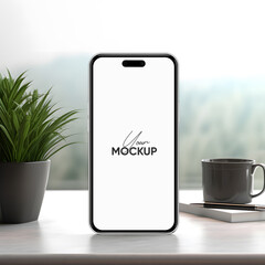 Poster - High quality realistic high quality smartphone mockup with isolated background. Smart phone mockup collection. Device front view. 3D mobile phone with shadow on white background.
