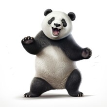 Happy Panda In White Background, AI Generated Image