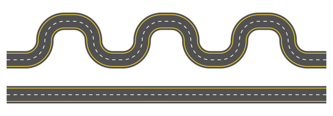 Road, highway design. Asphalt winding and straight roads. Modern path way background. Vector illustration.