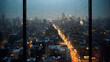 Leinwandbild Motiv Blurred Rainy Window with Cityscape in Background