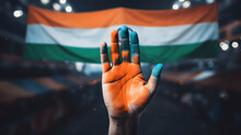 Hand With Tricolor Background Is Indian Flag  - AI-Generated