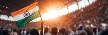 Crowd Of People Rising Indian Flag  - AI-Generated