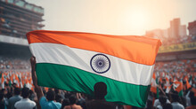 Crowd Of People With Big Indian Flag  - AI-Generated