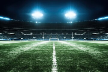 Sportsmanship and Team Spirit in an Illuminated Football Field surrounded by Stadium Floodlights, generative AI