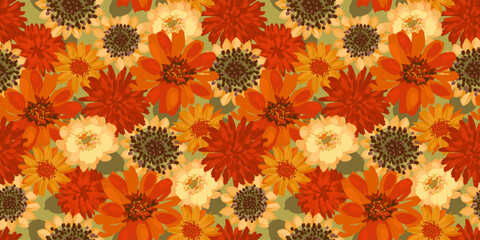 Autumn seamless pattern with flowers. Vector background for various surface.