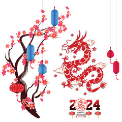 Wall Mural - Happy new year 2024, Chinese New Year 2024 , Year of the Dragon