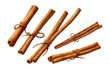 ui set illustration of brown dry cinnamon wrapped stick isolated on white baclground