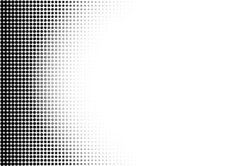 Comic pop art radial gradient. Black and white dot pattern with halftone effect. Half tone fade background. Cartoon duotone banner. Monochrome backdrop. Anime gradation frame. Vector illustration