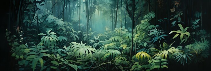 Wall Mural - Emerald Canopy: Watercolor Illustration of Tropical Rainforest, Presented by Generative AI