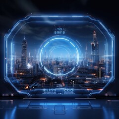 Abstract technology hud interface hologram elements neon lights, circle percent vitality innovation on hi tech future design. Generative AI