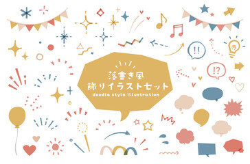 Wall Mural - 落書き風の飾り・装飾イラストのセット　吹き出し　アイコン　シンプル　ふきだし　星　キラキラ　ハート