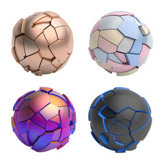 Poster - Set of broken spheres in different colors, 3d render