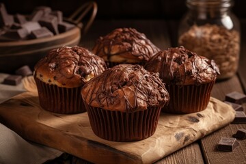 Poster - Chocolate muffins dessert board. Generate Ai