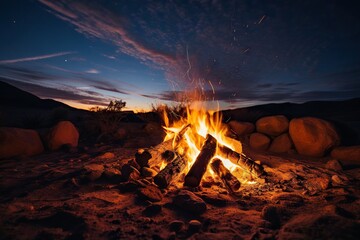 Aufkleber - A Desert Campfire Under A Starry Sky With The Sound Of Crackling Flames And Desert Silence Cooking Generative AI
