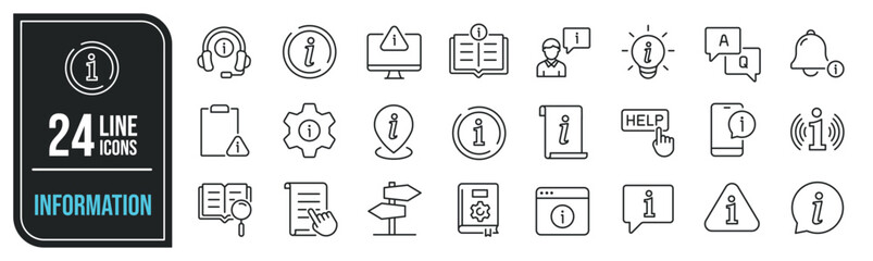 information simple minimal thin line icons. related guide, instruction, manual, guidebook. editable 