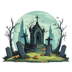 Sticker - spooky graveyard clipart, transparent background