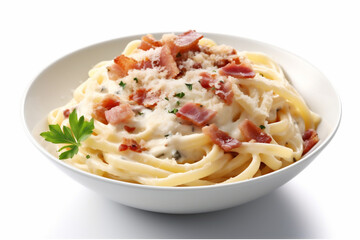 background isolated italian cheese lunch food spaghetti carbonara italy pasta plate. Generative AI.