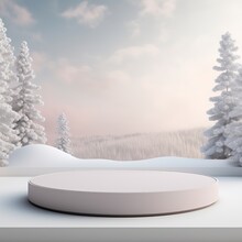 Winter Landscape With Snow Podium Product Placement GENERATIVE AI