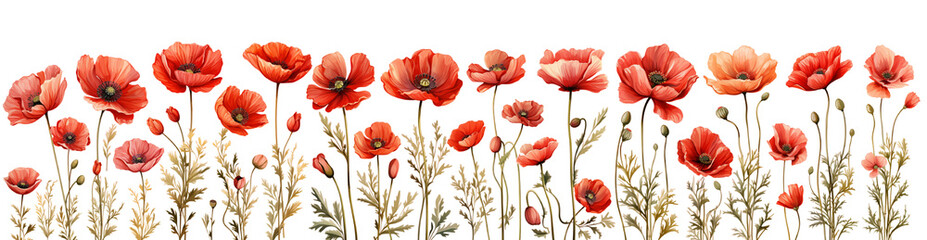 Wall Mural - Red poppies illustration . Generative Ai	