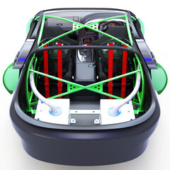 3D model of the interior of a coupe car with a sporty interior layout.