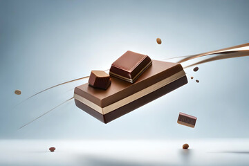 abstract concept picture of chocolate pieces and slices on natural background created with generative ai technology