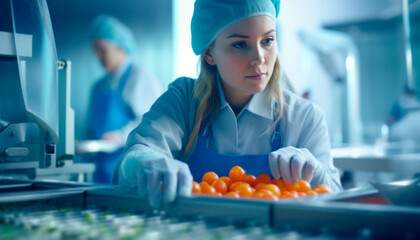 Female worker working on the packaging of vegetables at a distribution center