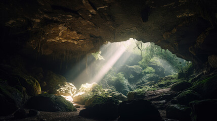 Wall Mural - Sunlight in cave