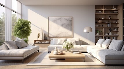 Wall Mural - modern bright interiors 3d rendering illustration