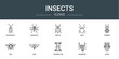 set of 10 outline web insects icons such as cockroach, mosquito, beetle, mite, termite, bee, bug vector icons for report, presentation, diagram, web design, mobile app