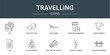 set of 10 outline web travelling icons such as two, two coffe cups, deck chair, drink and hamburger, north america, big, sitting buddha vector icons for report, presentation, diagram, web design,