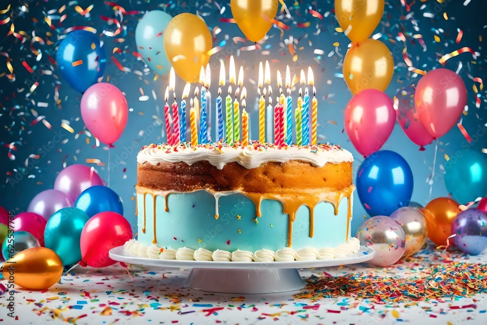 birthday cake with candles and balloons generated ai Stock Photo ...