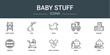 © MacroOne - set of 10 outline web baby stuff icons such as baby chair, poo, duck, train, blocks, abacus, stroller vector icons for report, presentation, diagram, web design, mobile app