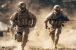 United States Marine Corps special forces soldiers in action during a desert mission generative ai