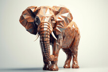 Polygonal Elephant On White Background. 3D Rendering. Generative Ai