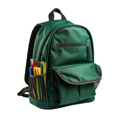 Back to school. Student backpack isolated on transparent background, PNG. 