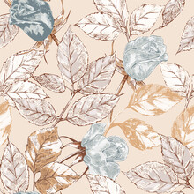 Fancy Seamless Pattern With Vintage Peony, Roses. Vector