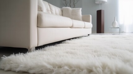 close up detail design of sofa leg with carpet rug home interior background,ai generate