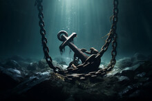 A Moody And Mysterious Image Of A Pirate Ship's Anchor Sinking Into The Dark Ocean Depths. 
This Photo Communicates The Allure Of The Unknown And The Depth Of A Pirate's Life.