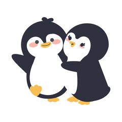 Cute penguins hug with couple