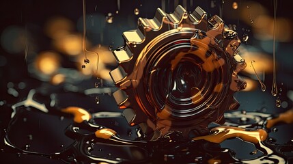 Wall Mural - Lubricate motor oil and Gears. Oil wave splashing in Car engine with lubricant oil. Concept of Lubricate motor oil and Gears. Generative AI