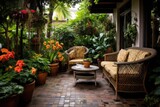 Fototapeta  - Garden Patio of a Cozy Condo adorned with Lush Plants