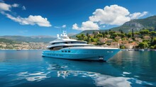 Luxury Super Yacht Cruiser At Sunset