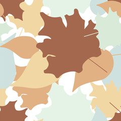 Wall Mural - Autumn leaves vector seamless pattern. Endless pastel Color background. Illustration with maple leaf for Printing, Fabric, Wrapping paper, textile, dress, cover and package. Fallen leaves template. 