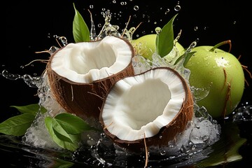 Wall Mural - Coconuts with water splash isolated on the background