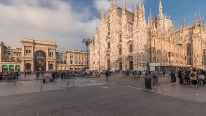 Wall Mural - Panorama showing Milan Cathedral and Vittorio Emanuele gallery timelapse.