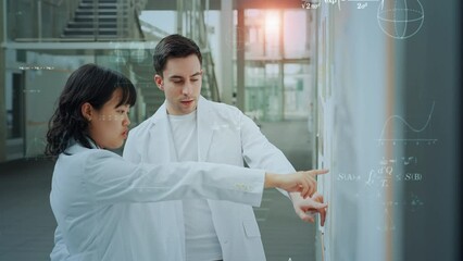 Poster - Multinational group of scientists experimenting and science technology concept. Research and development. 